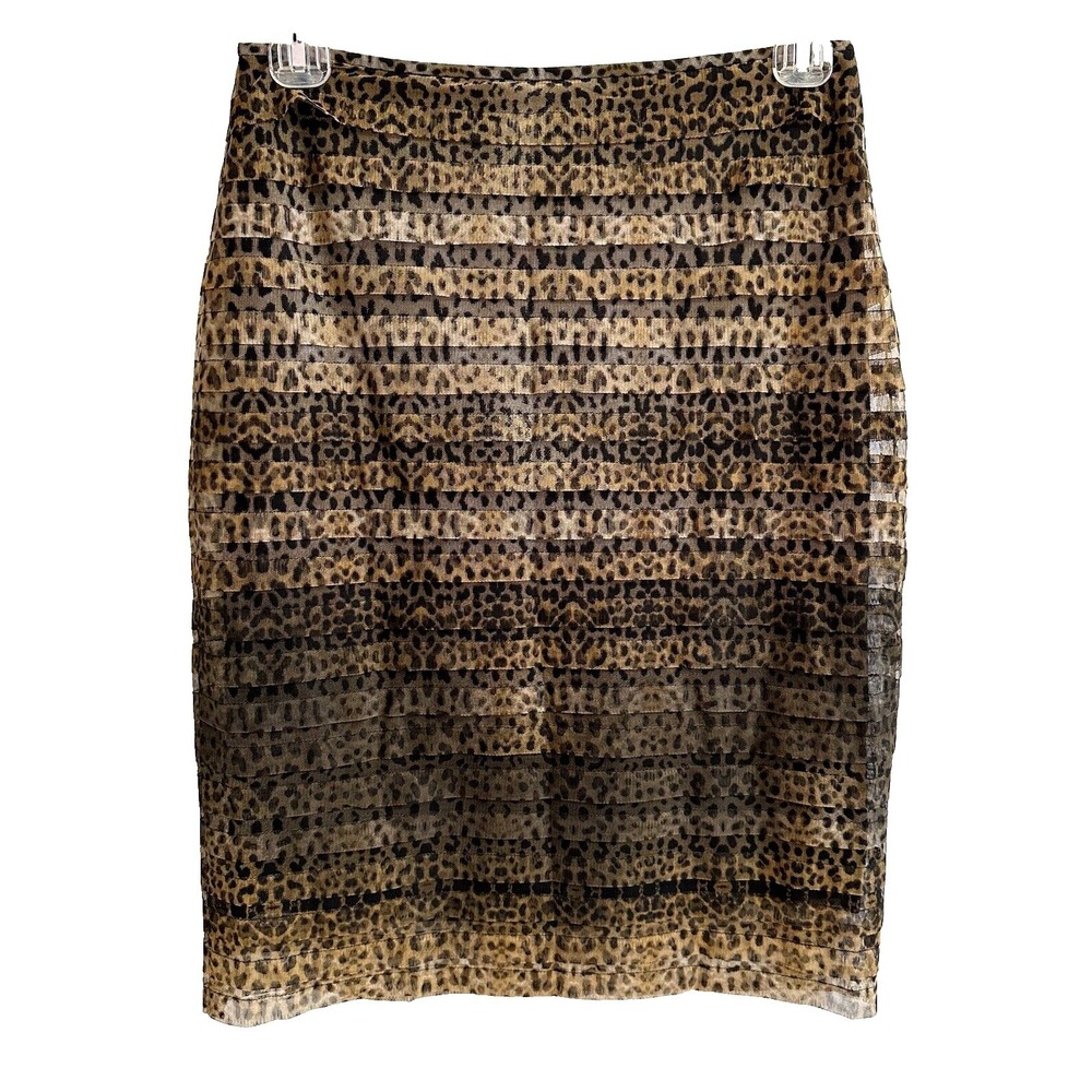Adriana Papell Skirt Women's Size 8 Mesh Tiered Cheetah Animal Print Lined